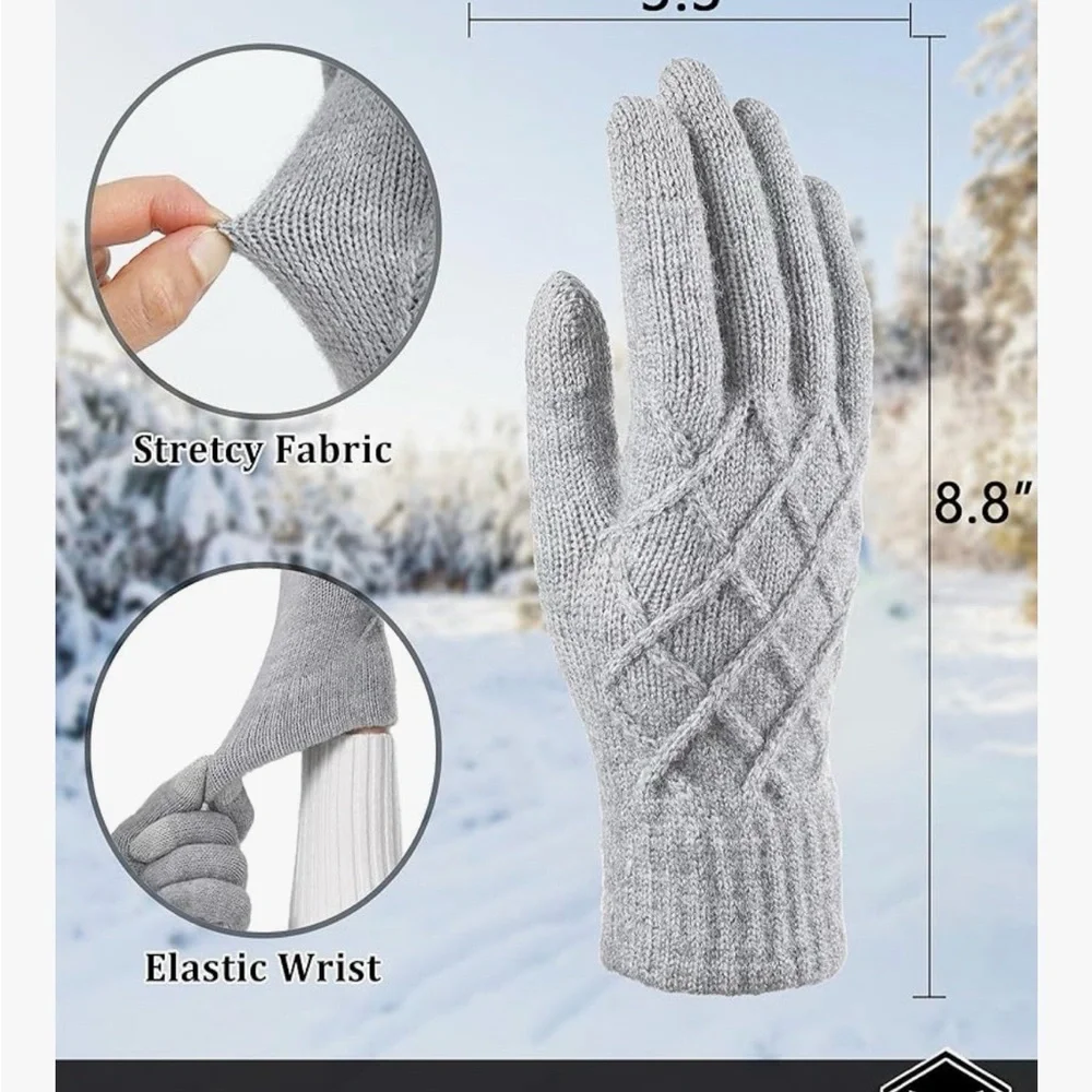2 Pairs Winter gloves for women Touch screen Elastic Thermal knit Lining